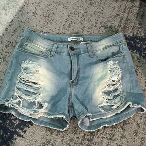 Distressed jean shorts